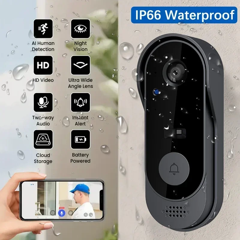 Home Security Doorbell Camera - Sonnette vidéo HD sans fil étanche,