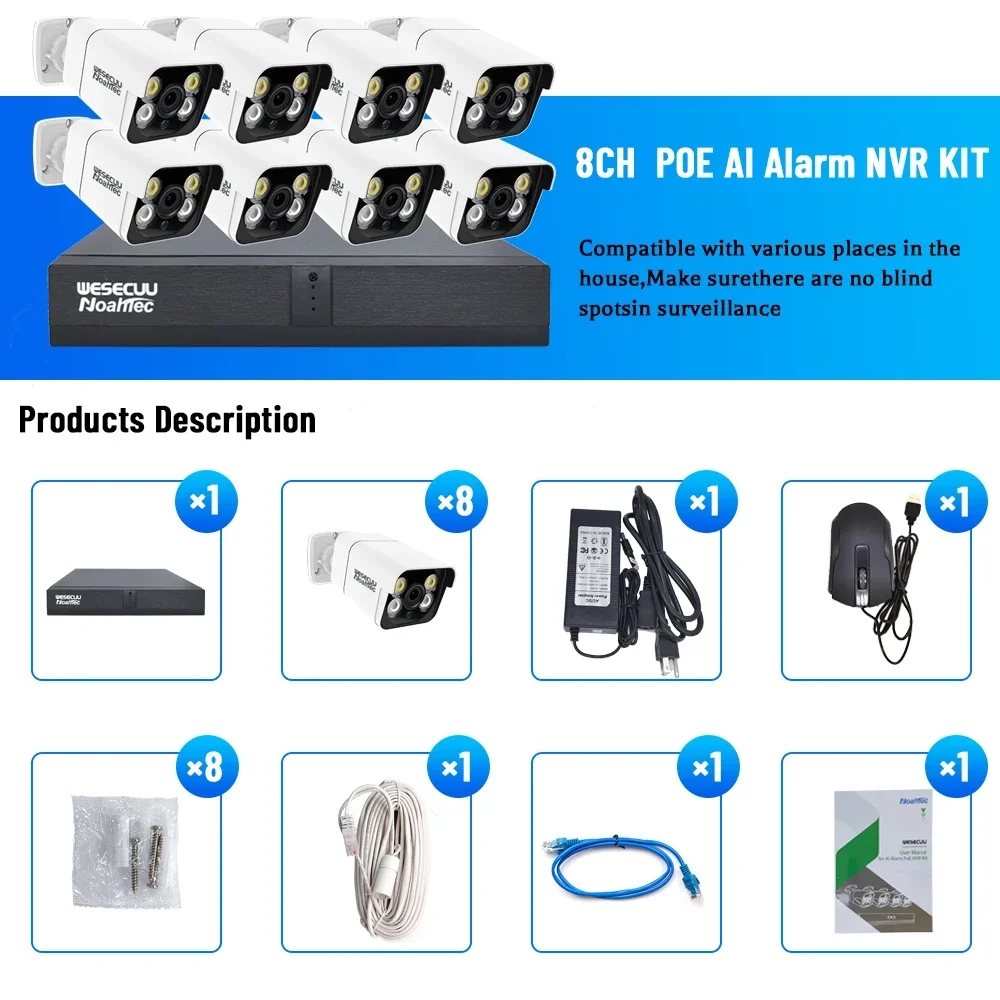 Nvr Kit 8 Channel - Kit Système de Surveillance CCTV Extérieur/Intérieur